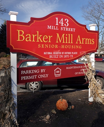 Carved HDU sign for Barker Mill Arms in Auburn