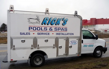 Utility body truck for Rick's pools of Lewiston