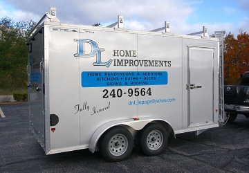 Lettering on job trailer for D L Home Improvement