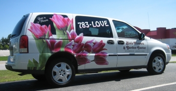 van lettering for Blais Flowers of Lewiston, Maine