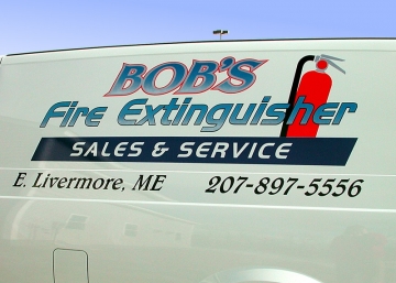 van lettering for bobs-fire-extinguisher of Auburn, Maine