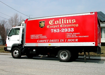 truck lettering for collins carpet cleaning of Lewiston, Maine