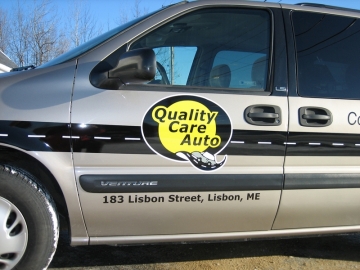 van lettering for Quality Auto Care of Lisbon, Maine
