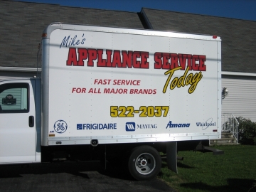 truck lettering for Mike's Appliance Service of Lewiston, Maine