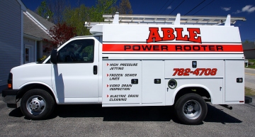 Vinyl Lettering on utility truck for Able Power Rooters